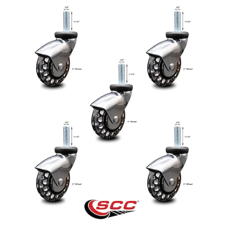 Service Caster 3 Inch Bright Chrome Hooded Polyurethane 1/2 Inch Threaded Stem Casters, 5PK SCC-TS03S310-PPUBD-BC-121315-5